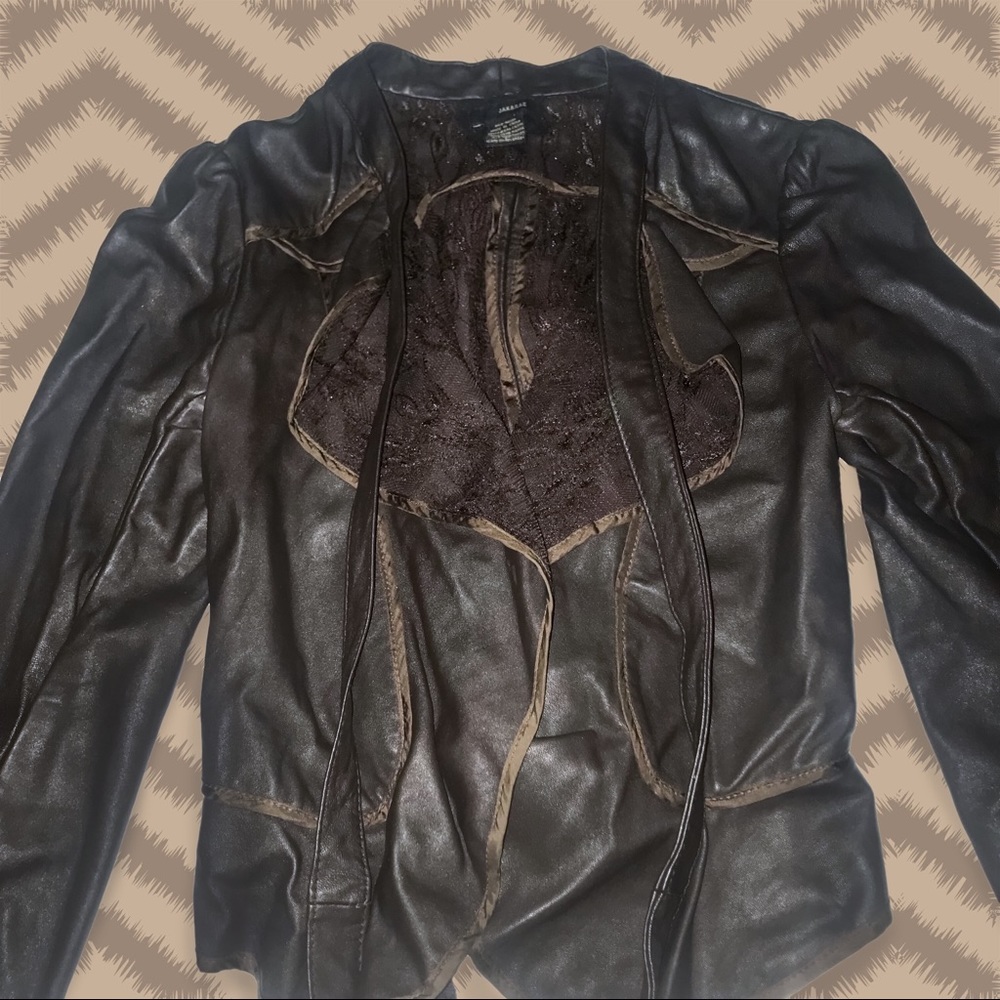 Jak & Rar Lace Lined Peplum LeatherJacket